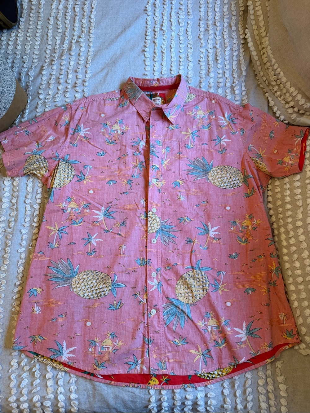 Mossimo Supply Co. Red Pineapple Print Short Sleeve Button-Down Shirt